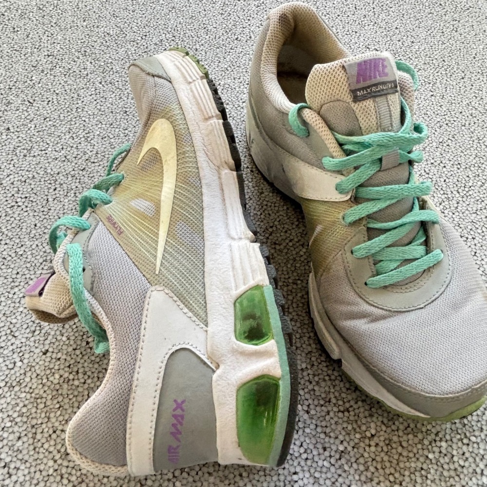 Nike Air Max Run Lite 3 Running Shoes Womens 8.5 Gray Green Yellow Athletic